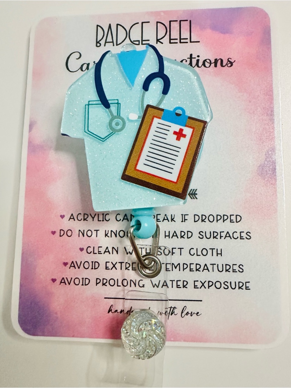 Acrylic Nurse Scrub Badge Reel with Glitter Stethoscope